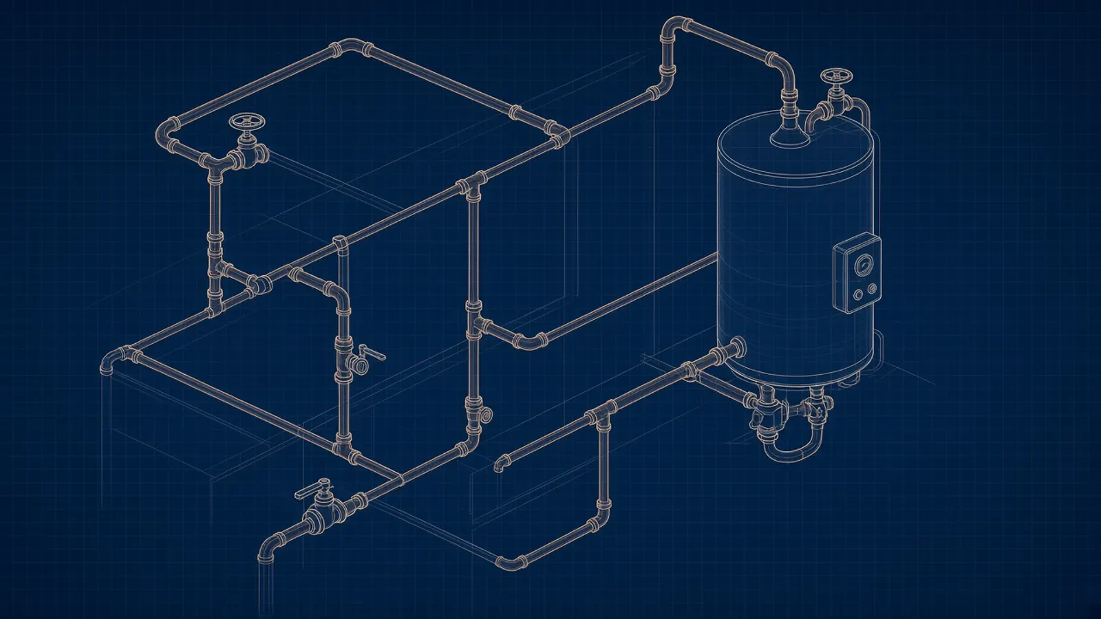 Plumbing exit planning: blueprint-style illustration for plumbing business exit planning