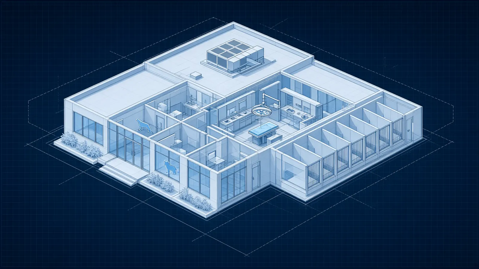 Veterinary Practices exit planning: blueprint-style illustration for veterinary practice exit planning